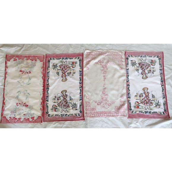 Vintage Linen Woman Dancing , Floral, Fruit Basket Tea Towel lot of 4 - Picture 4 of 4
